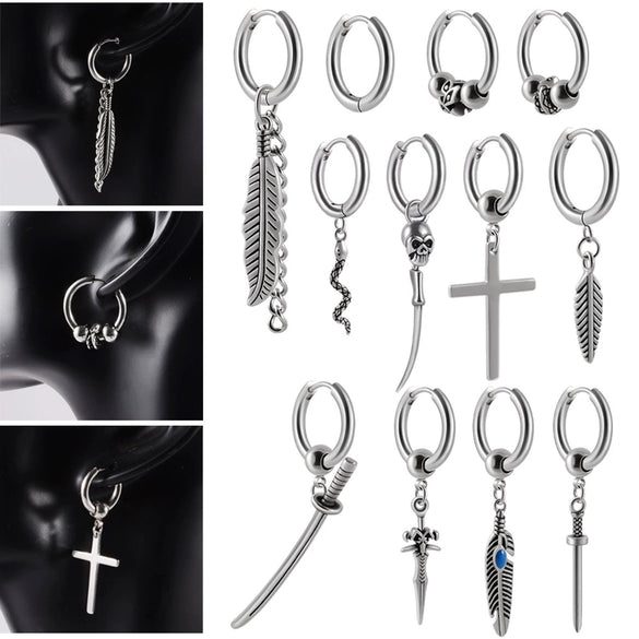 Stainless Steel Animal Zodiac Geometric Leaf Snakeshaped Skull Ear Buckle Earrings And Ear Bone Ring With Electroplating