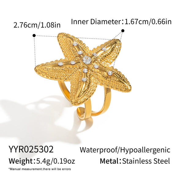 Stainless Steel Animal Zodiac Geometric Starfish Style Ring Earrings Electroplated Women's Jewelry