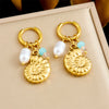 Stainless Steel Animal Zodiac Goldplated Conch Pendant Colorful Beaded Women's Earrings