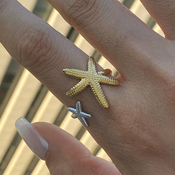 Stainless Steel Animal Zodiac Style Electroplated Starfish Asymmetric Ring Jewelry For Women