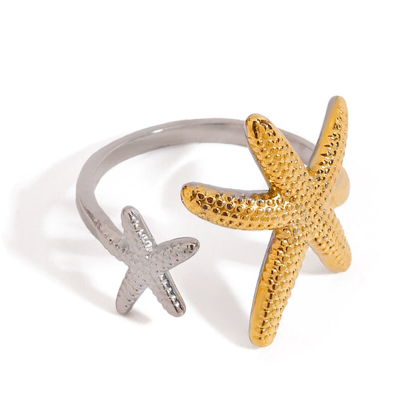 Stainless Steel Animal Zodiac Style Electroplated Starfish Asymmetric Ring Jewelry For Women