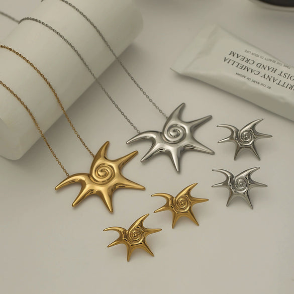 Stainless Steel Animals Geometric Irregular Starfish Vortex Spiral Earrings Electroplated