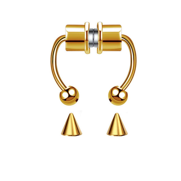 Stainless Steel Antler Pattern Electroplated Round Ball Conical Ball Magnetic Nose Ring Piercing Earrings Unisex