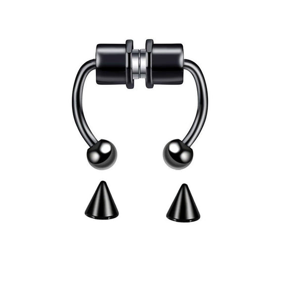 Stainless Steel Antler Pattern Electroplated Round Ball Conical Ball Magnetic Nose Ring Piercing Earrings Unisex