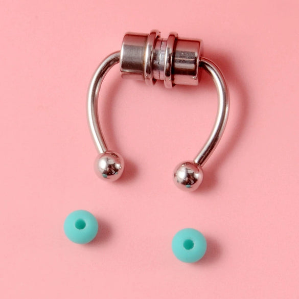 Stainless Steel Antler Pattern Electroplated Round Ball Conical Ball Magnetic Nose Ring Piercing Earrings Unisex
