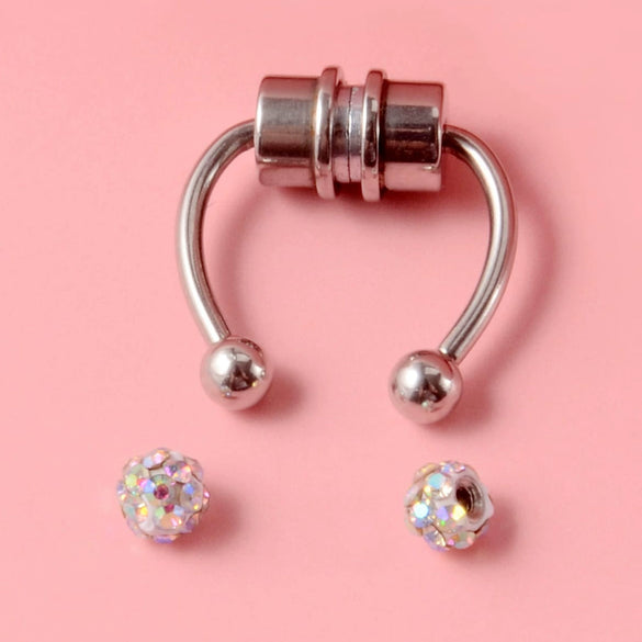 Stainless Steel Antler Pattern Electroplated Round Ball Conical Ball Magnetic Nose Ring Piercing Earrings Unisex