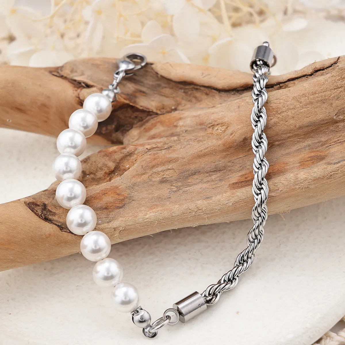 Stainless Steel Artificial Pearl IG Style Geometric Bracelets