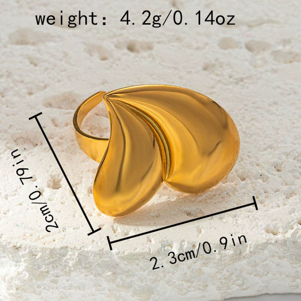 Stainless Steel Asymmetric Love Opening Ring With Vacuum Plating Real Gold Color
