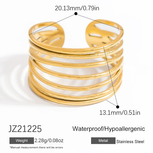 Stainless Steel Asymmetrical Cut Out Open Ring Handdecorated Electroplated Nonfading Women's Jewelry