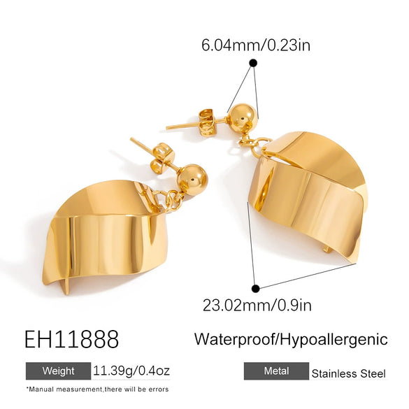 Stainless Steel Asymmetrical Geometric Circle Ushaped Pleated Semicircle Earrings With Diamonds Electroplated For Women Light Luxury Style