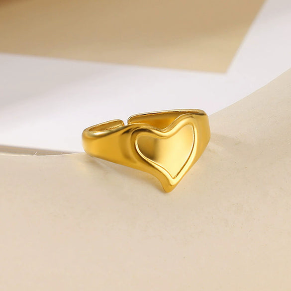 Stainless Steel Asymmetrical Geometric Ring With Flower Knot Texture And Electroplating