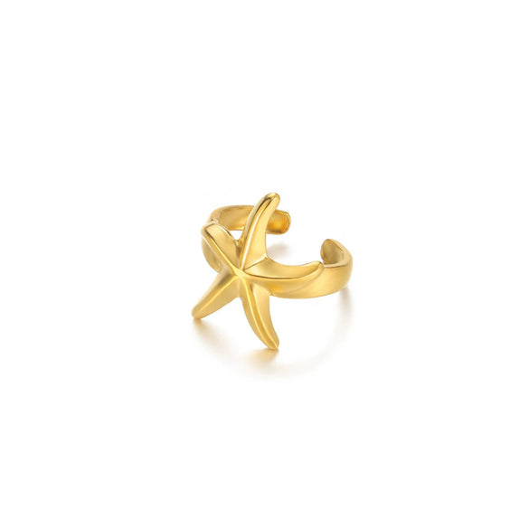 Stainless Steel Asymmetrical Geometric Ring With Flower Knot Texture And Electroplating