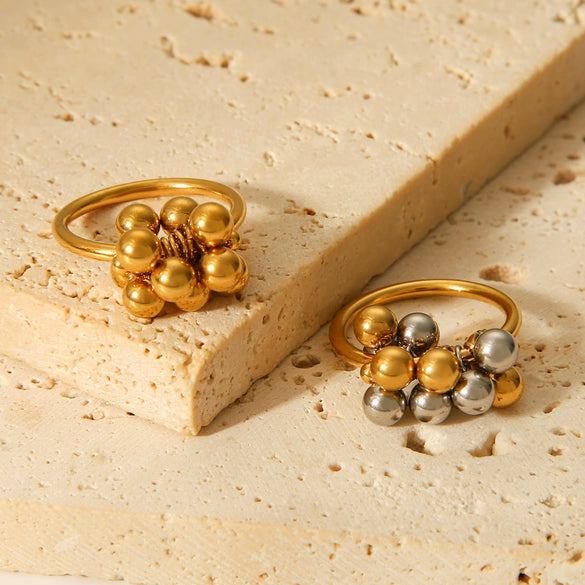 Stainless Steel Ball Bead Rings Geometric Style Electroplated Women's Hand Jewelry