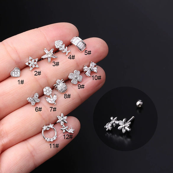 Stainless Steel Ball Puncture Earrings Cartoon Style With Flower Pattern Electroplated