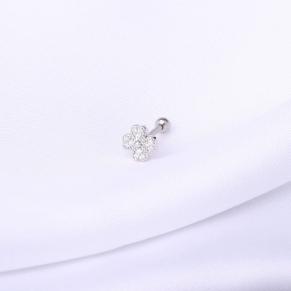 Stainless Steel Ball Puncture Earrings Cartoon Style With Flower Pattern Electroplated