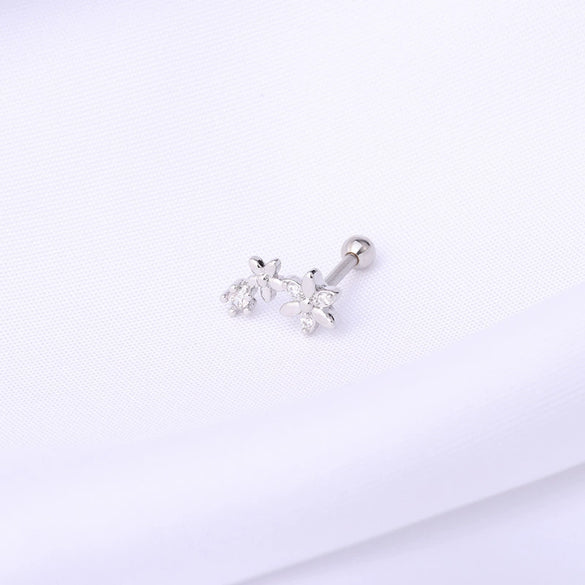 Stainless Steel Ball Puncture Earrings Cartoon Style With Flower Pattern Electroplated
