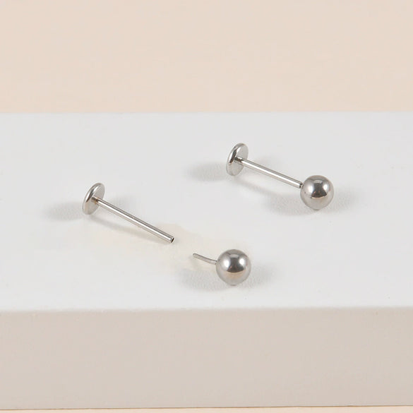 Stainless Steel Ball Tshaped Electroplating Style Earrings With Single Diamond And Round Zircon