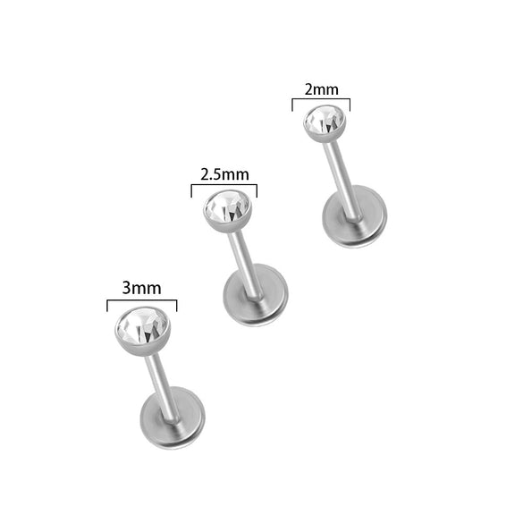 Stainless Steel Ball Tshaped Electroplating Style Earrings With Single Diamond And Round Zircon