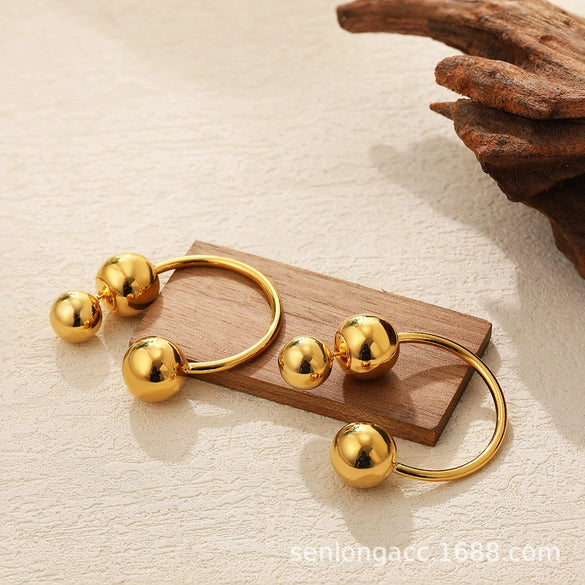 Stainless Steel Ball Women's Ear Studs Earrings With Electroplating And Front And Rear Style