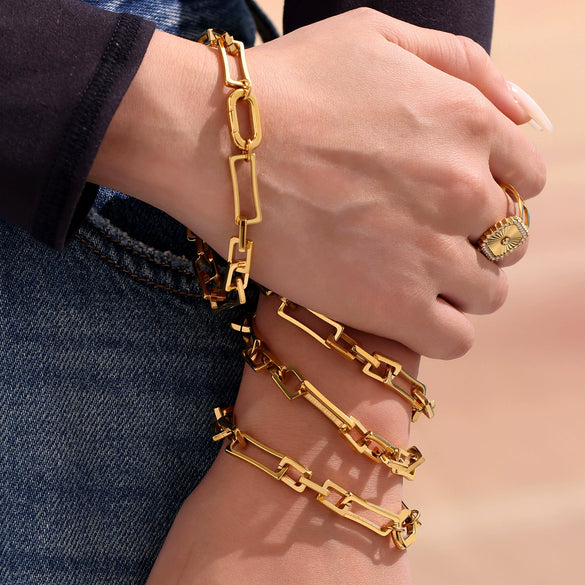 Stainless Steel Bamboo Chain Women's Bracelet Geometric 18K Goldplated Hiphop Jewelry