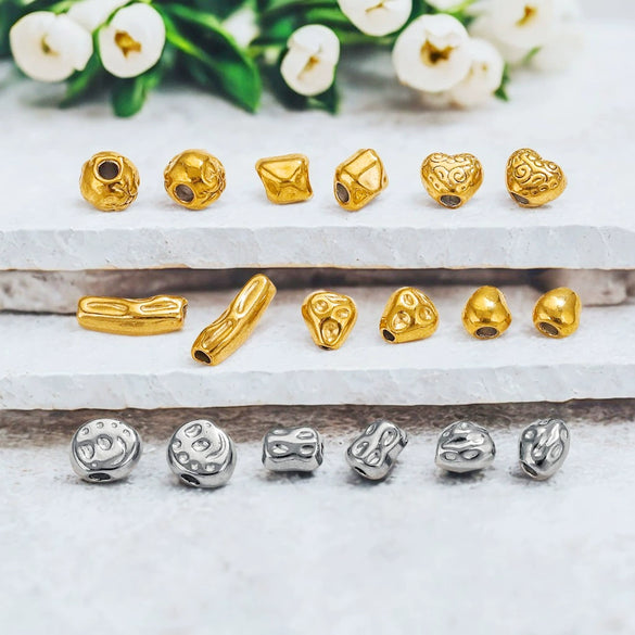Stainless Steel Baroque Style Round Bead Totem Diy Bracelet Necklace Electroplated Color Preservation Waterproof Accessories