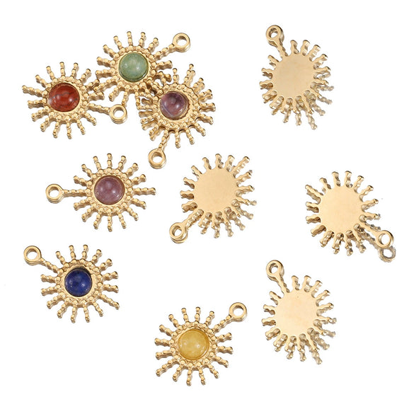 Stainless Steel Baroque Sunflower Pendant Necklace With Colored Diamond Electroplated Jewelry Accessories
