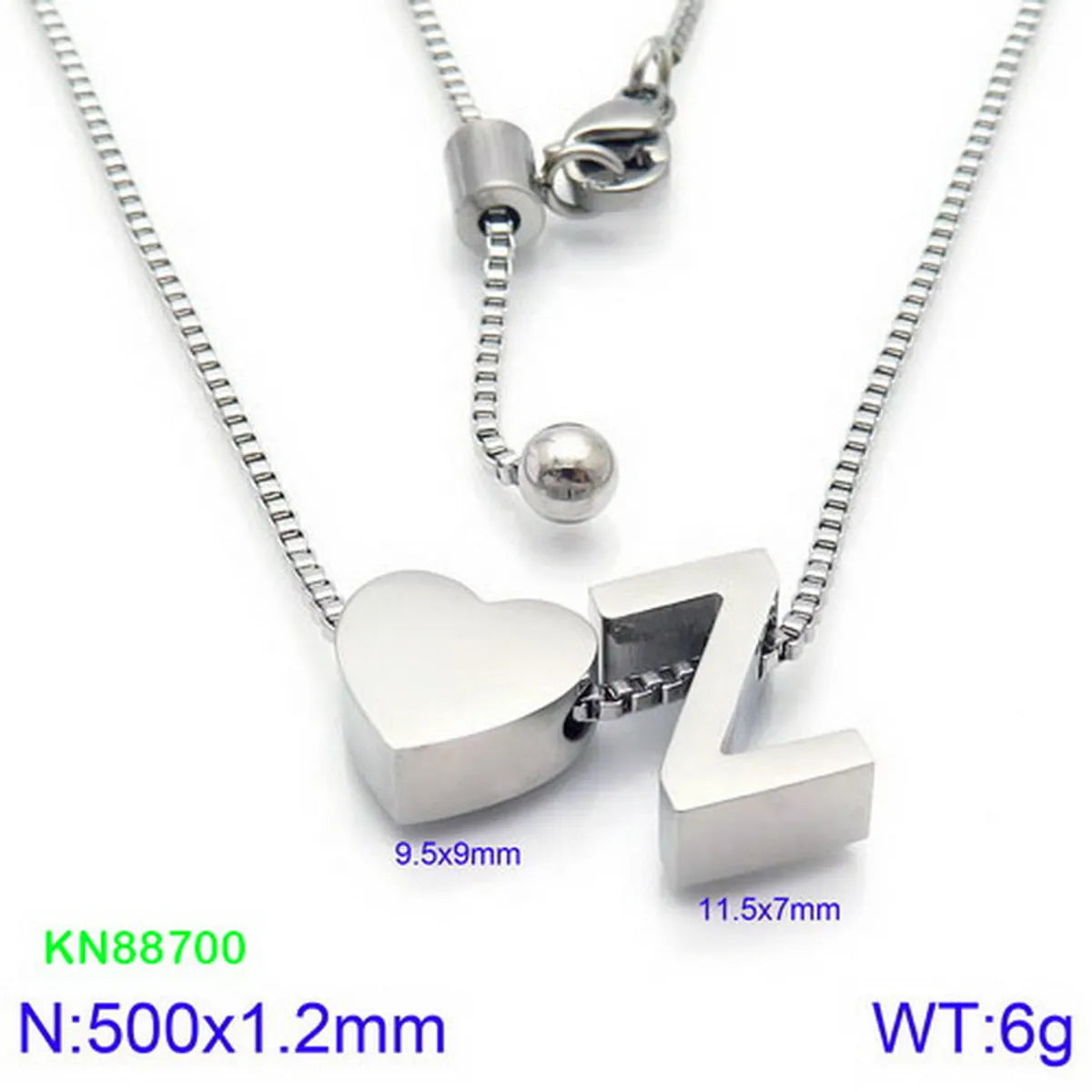 Stainless Steel Basic Letter Heart Shape Pendant Necklace