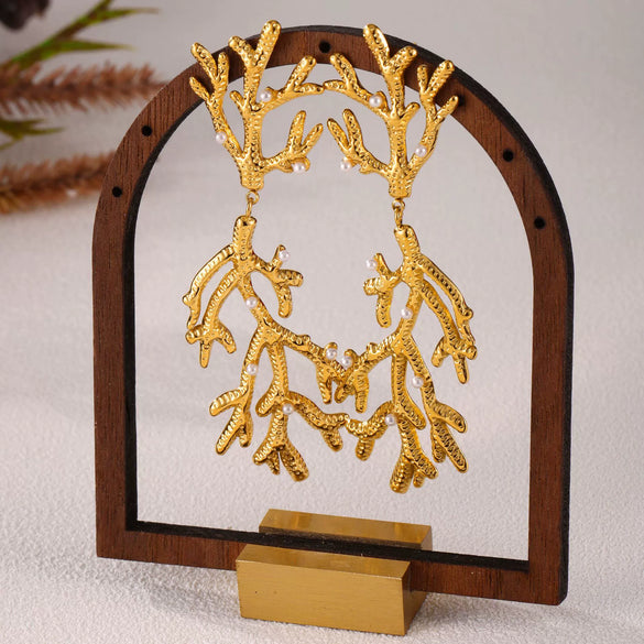 Stainless Steel Bead Textured Coral Geometric Light Luxury Electroplated Women's Ear Studs Earrings