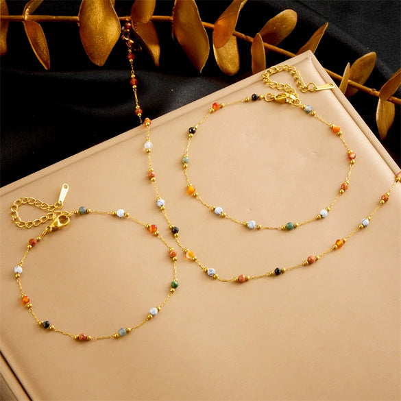 Stainless Steel Beaded Chain Jewelry Electroplated Fashion Retro Style For Women