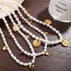 Stainless Steel Beaded Necklace Plated With Gold Pendant Jewelry With White Freshwater Pearl For Women
