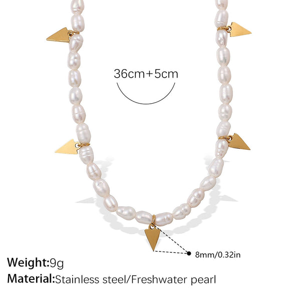 Stainless Steel Beaded Necklace Plated With Gold Pendant Jewelry With White Freshwater Pearl For Women