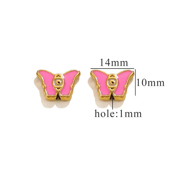 Stainless Steel Beaded Square Double Sided Enamel Drop Oil Eye Spacer Beads For Diy Jewelry Accessories 18K Gold Vacuum Plated With Eight Eyes Pattern