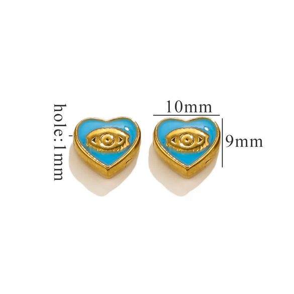 Stainless Steel Beaded Square Double Sided Enamel Drop Oil Eye Spacer Beads For Diy Jewelry Accessories 18K Gold Vacuum Plated With Eight Eyes Pattern