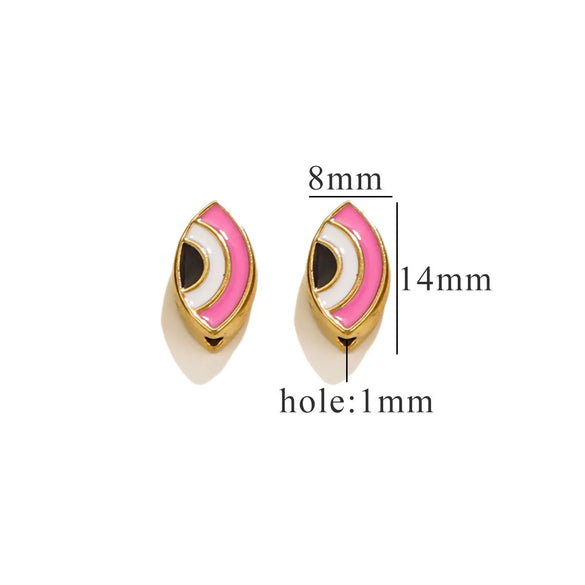 Stainless Steel Beaded Square Double Sided Enamel Drop Oil Eye Spacer Beads For Diy Jewelry Accessories 18K Gold Vacuum Plated With Eight Eyes Pattern