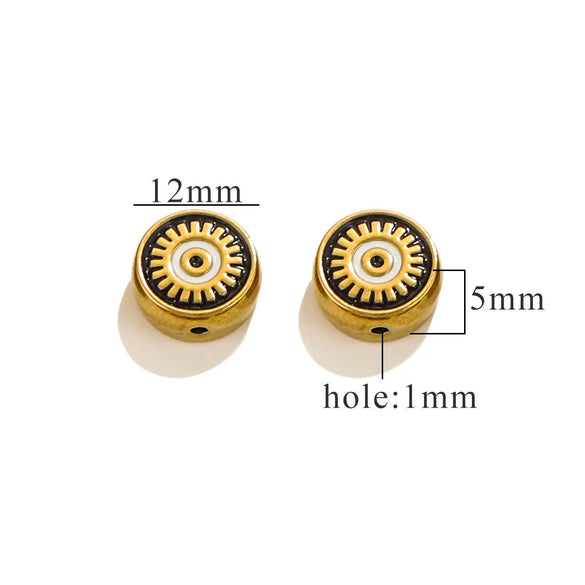 Stainless Steel Beaded Square Double Sided Enamel Drop Oil Eye Spacer Beads For Diy Jewelry Accessories 18K Gold Vacuum Plated With Eight Eyes Pattern
