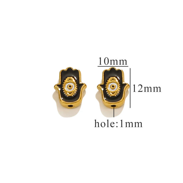 Stainless Steel Beaded Square Double Sided Enamel Drop Oil Eye Spacer Beads For Diy Jewelry Accessories 18K Gold Vacuum Plated With Eight Eyes Pattern