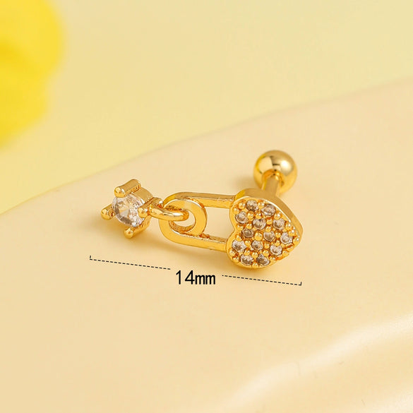 Stainless Steel Bear Butterfly Screw Ball Earrings With Diamonds Electroplated For Women Simple Geometric Style
