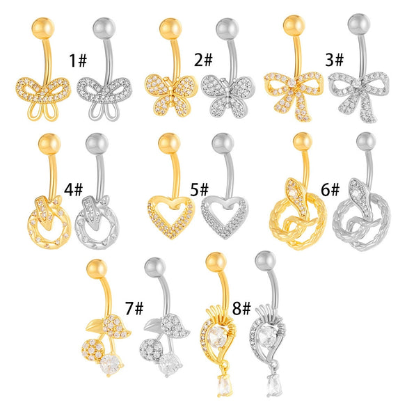 Stainless Steel Belly Button Ring Love Bow Snake Shape Electroplated Women's Jewelry
