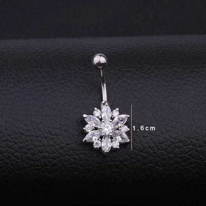 Fashion Flower Stainless Steel Inlaid Zircon Belly Ring