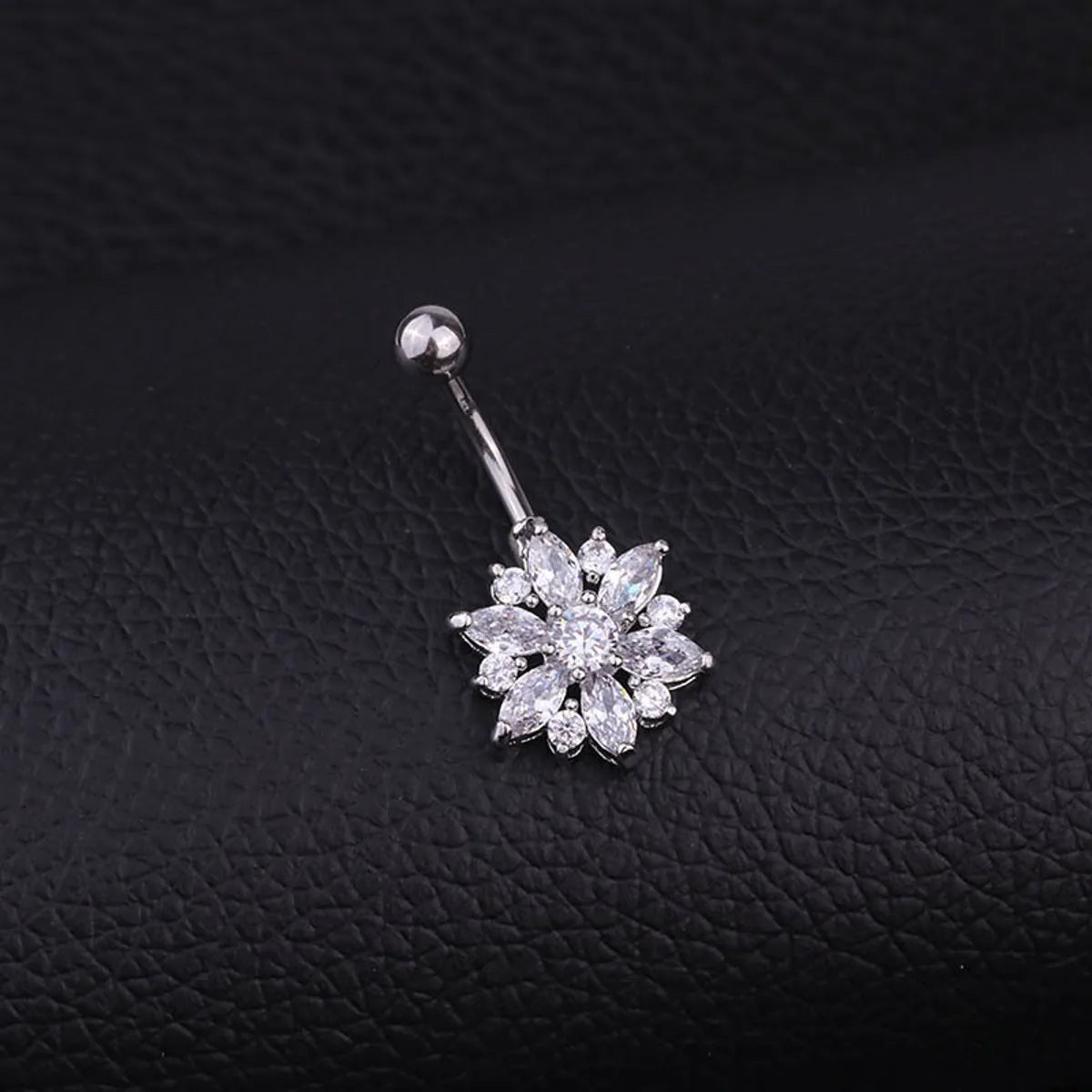 Fashion Flower Stainless Steel Inlaid Zircon Belly Ring