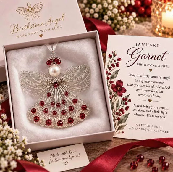 Stainless Steel Birthstone Angel Pendant With Crystal Pearl Charm Elegant Romantic Birthday Gift Jewelry Set