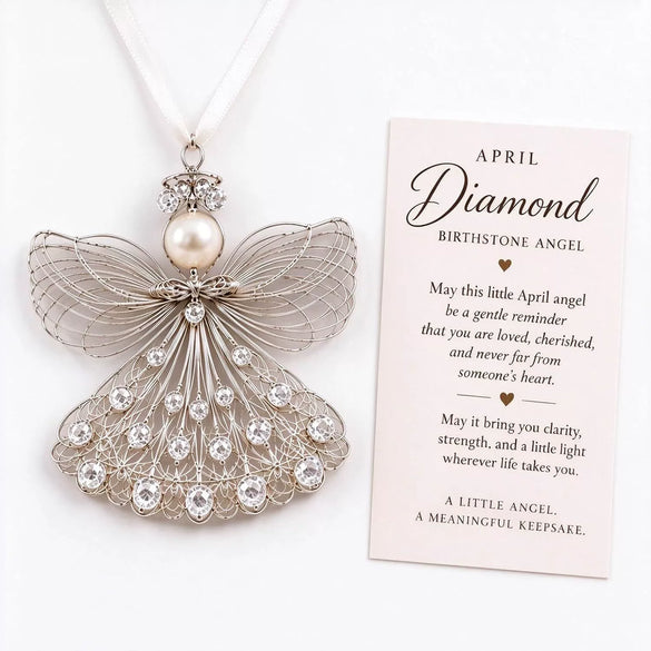 Stainless Steel Birthstone Angel Pendant With Crystal Pearl Charm Elegant Romantic Birthday Gift Jewelry Set