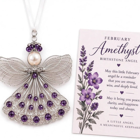 Stainless Steel Birthstone Angel Pendant With Crystal Pearl Charm Elegant Romantic Birthday Gift Jewelry Set