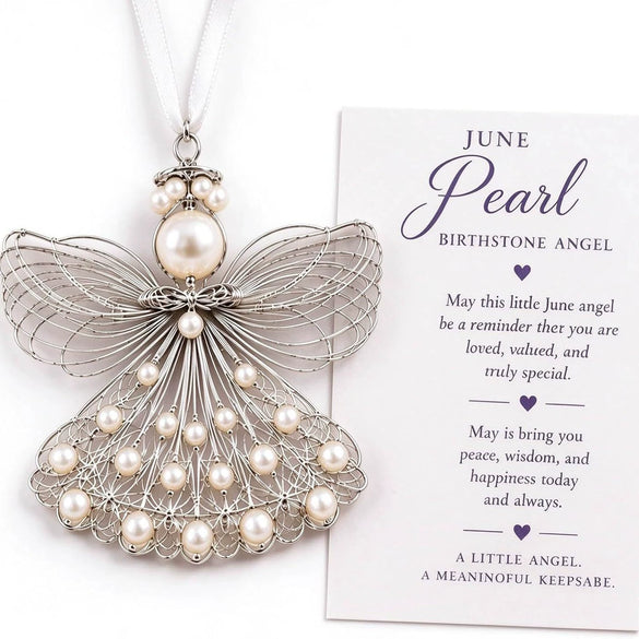 Stainless Steel Birthstone Angel Pendant With Crystal Pearl Charm Elegant Romantic Birthday Gift Jewelry Set
