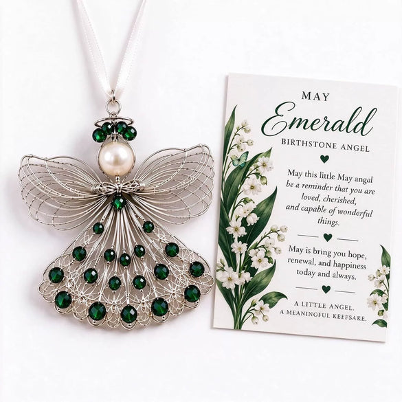 Stainless Steel Birthstone Angel Pendant With Crystal Pearl Charm Elegant Romantic Birthday Gift Jewelry Set