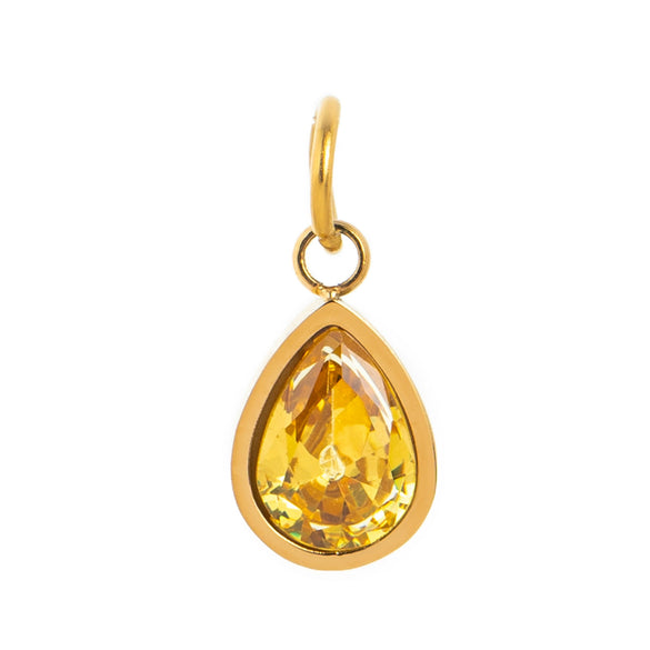Stainless Steel Birthstone Zircon Necklace Pendant With Vacuum Electroplated 18K Gold