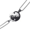 Stainless Steel Black And White Cat Pair Hug Splicing Pendant Necklace With Electroplated Titanium Steel Geometric Design For Unisex