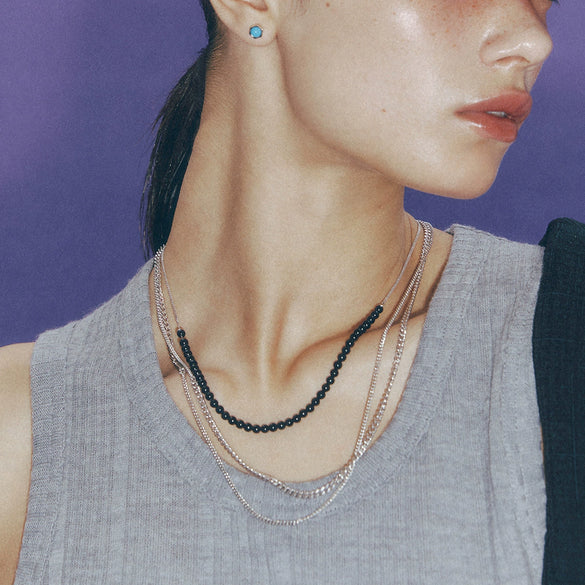 Stainless Steel Black Onyx Turquoise Clavicle Necklace With Electroplating