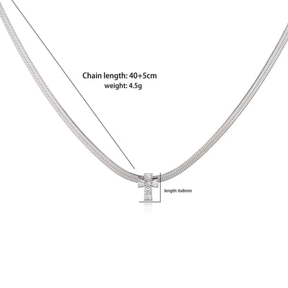 Stainless Steel Blade Chain Cross Necklace Clavicle Chain Zircon Inlaid Necklace