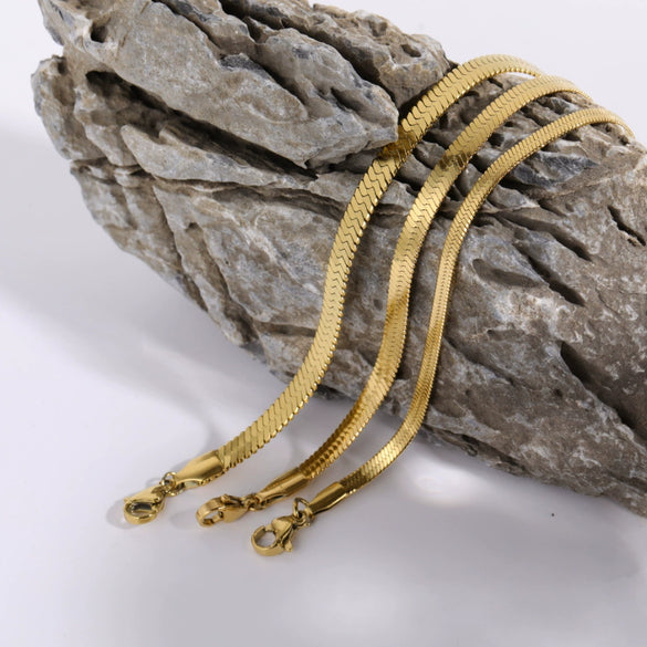 Stainless Steel Blade Chain Snake Bone Chain Flat Snake Chain Geometric Solid Necklace With Electroplating